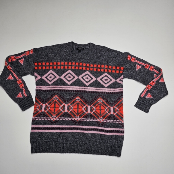 J. Crew Knit Pullover Sweater Crew Neck Geometric Print Gray Size M - Picture 3 of 16